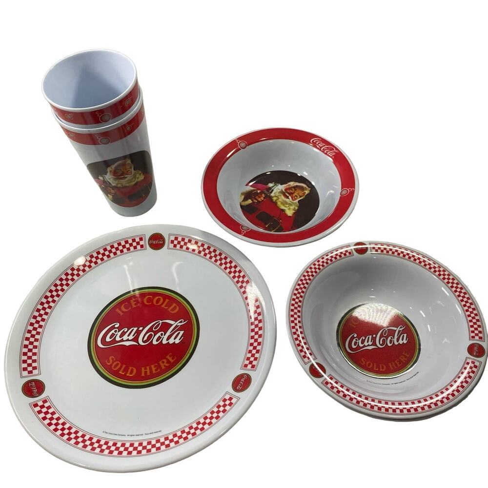 Gibson Set of 7 Christmas Coca Cola Hard Plastic Dinnerware